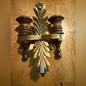 Vintage home co Gold metal Brown wood Wall decor double candle Sconce